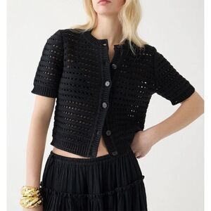 J. Crew Shirt Women's M Black Button Up Short-sleeve pointelle cardigan Cropped